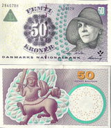 Denmark 50 Kroner 1999 P 55 a UNC , Centaur stone relief, K. Blixen