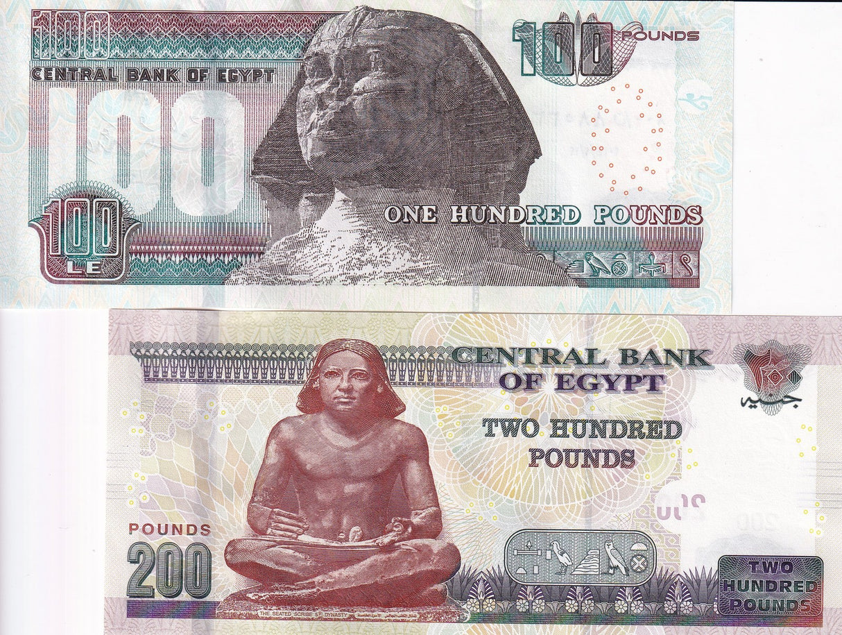 Egypt Set 2 Pcs 100 200 Pound 2024 P 76 P 77 New Date UNC