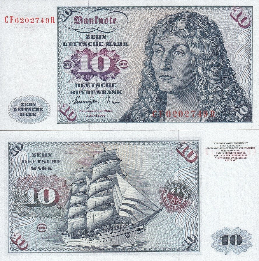 Germany 10 Deutsche Mark 1970 P 31 UNC ,German Navy training ship ,Gorch Fock
