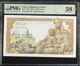 France 1000 Francs 1943 P 102 Choice About UNC PMG 58 EPQ
