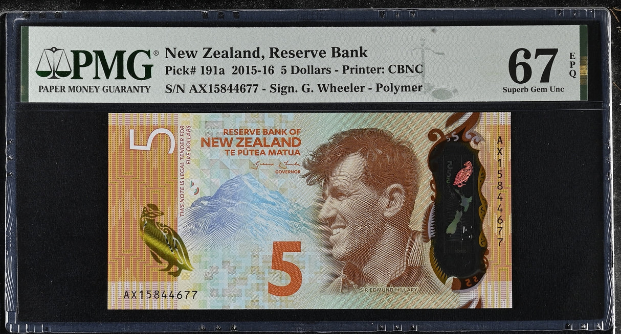 New Zealand 5 Dollars 2015 P 191 a Superb Gem UNC PMG 67 EPQ