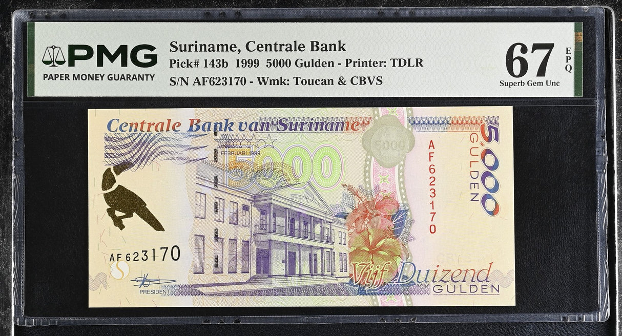 Suriname 5000 Gulden 1999 P 143 b Superb GEM UNC PMG 67 EPQ