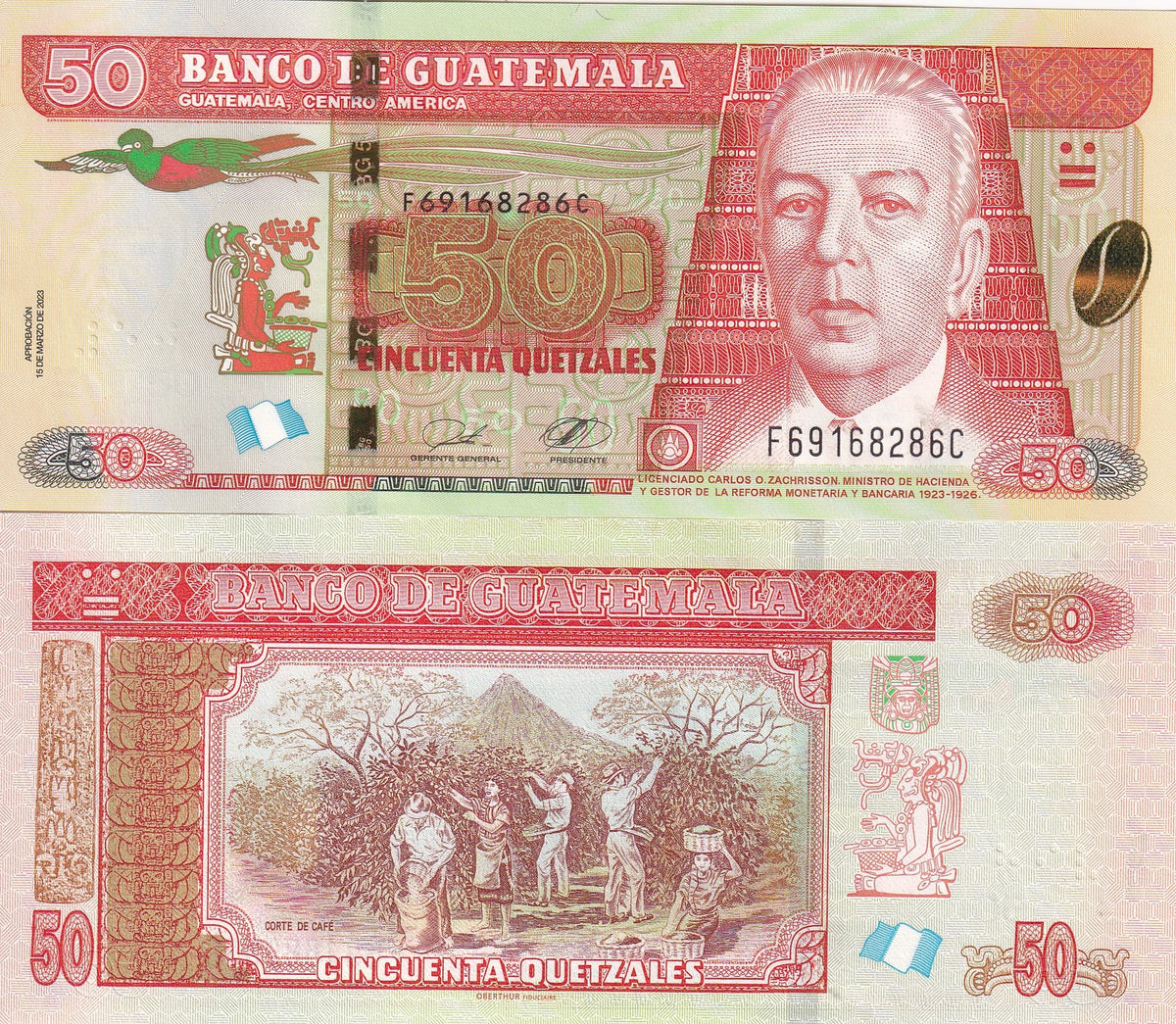 Guatemala 50 Quetzales 2023 New Sign Date P 125 e UNC , Coffee harvest