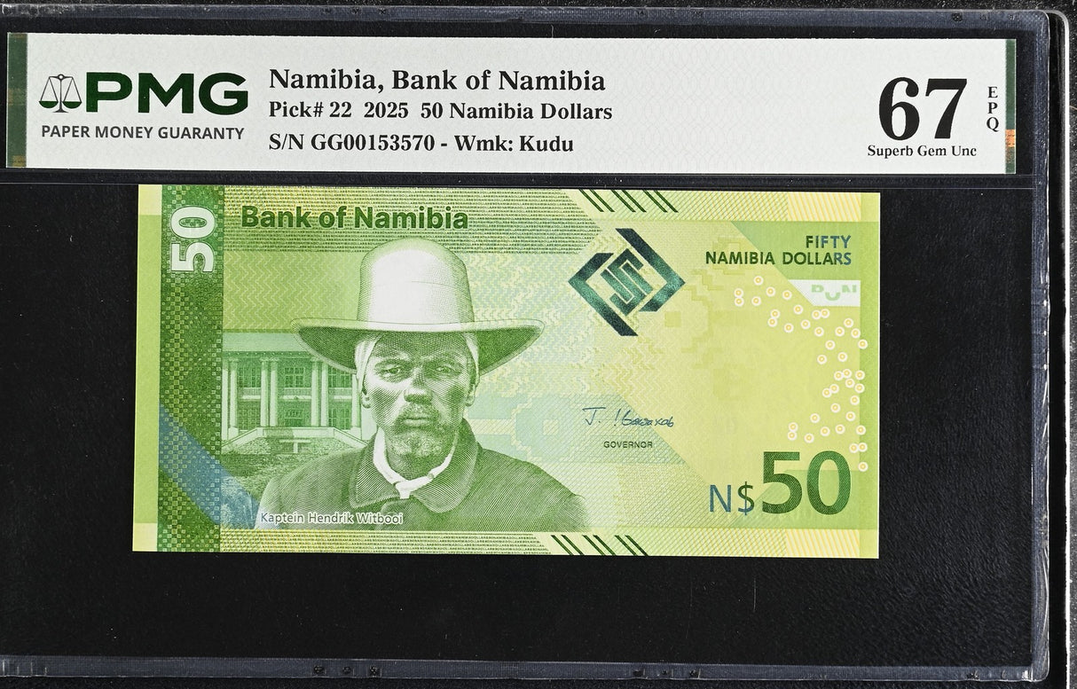 Namibia 50 Dollars 2025 P 22 Superb Gem UNC PMG 67 EPQ TOP POP