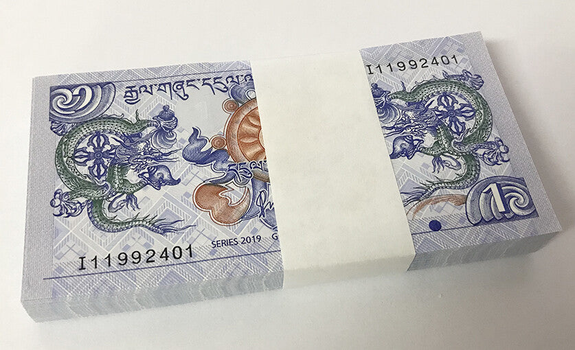 Bhutan 1 Ngultrum 2019 / 2021 P 27 UNC Lot 100 Pcs 1 BUNDLE Dragons