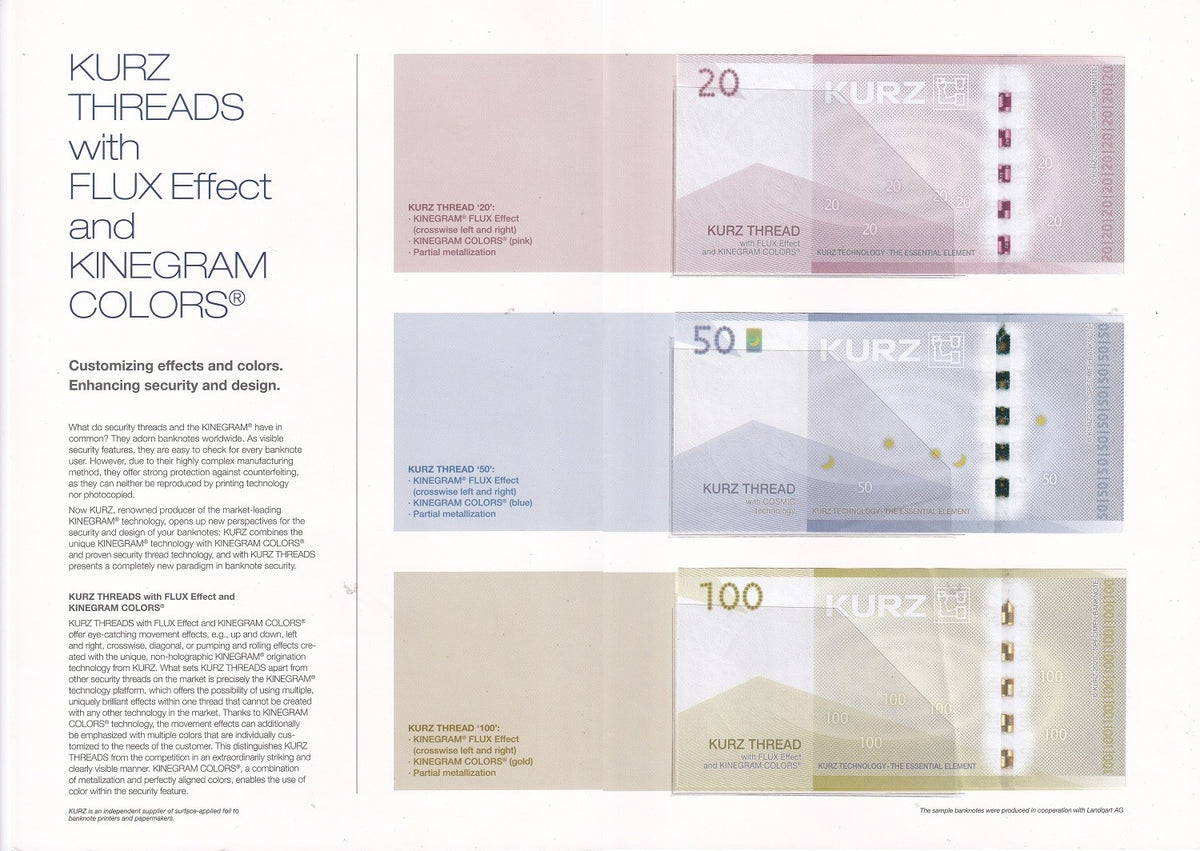 TEST NOTE set 3 ,Kurz ThreadTM ,KINEGRAM , flux Effect with Folder Volumn # 2
