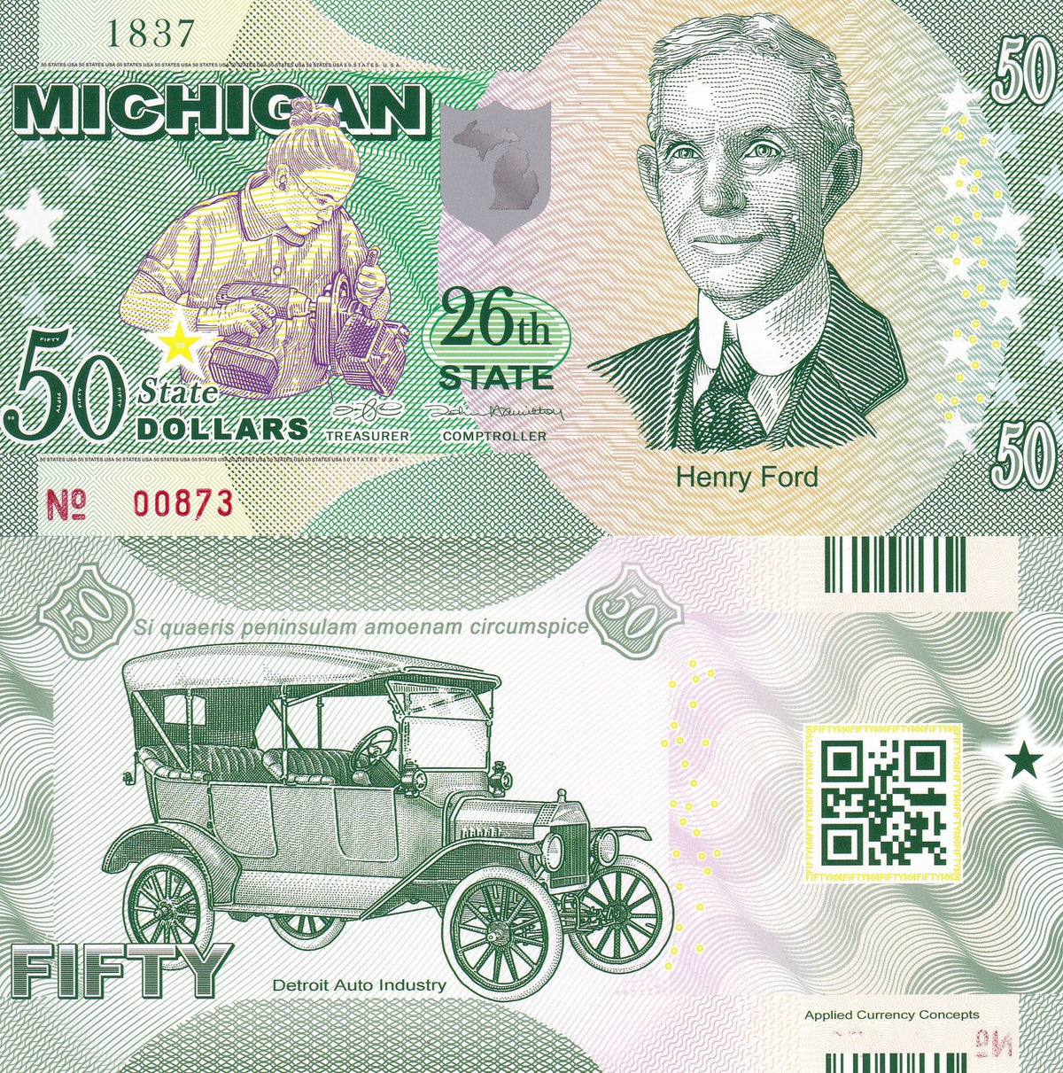 USA Michigan 50 DOLLARS 2017 POLYMER 26TH Henry Ford, Model, Private issue