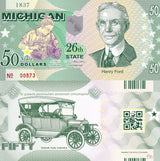 USA Michigan 50 DOLLARS 2017 POLYMER 26TH Henry Ford, Model, Private issue