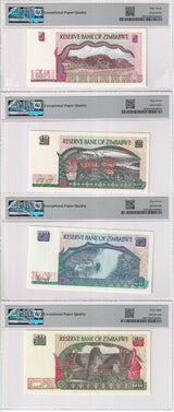 Zimbabwe SET 4 ,5 10 20 50 Dollars 1997 P 5 6 7 8 Superb Gem UNC PMG 67 68 EPQ