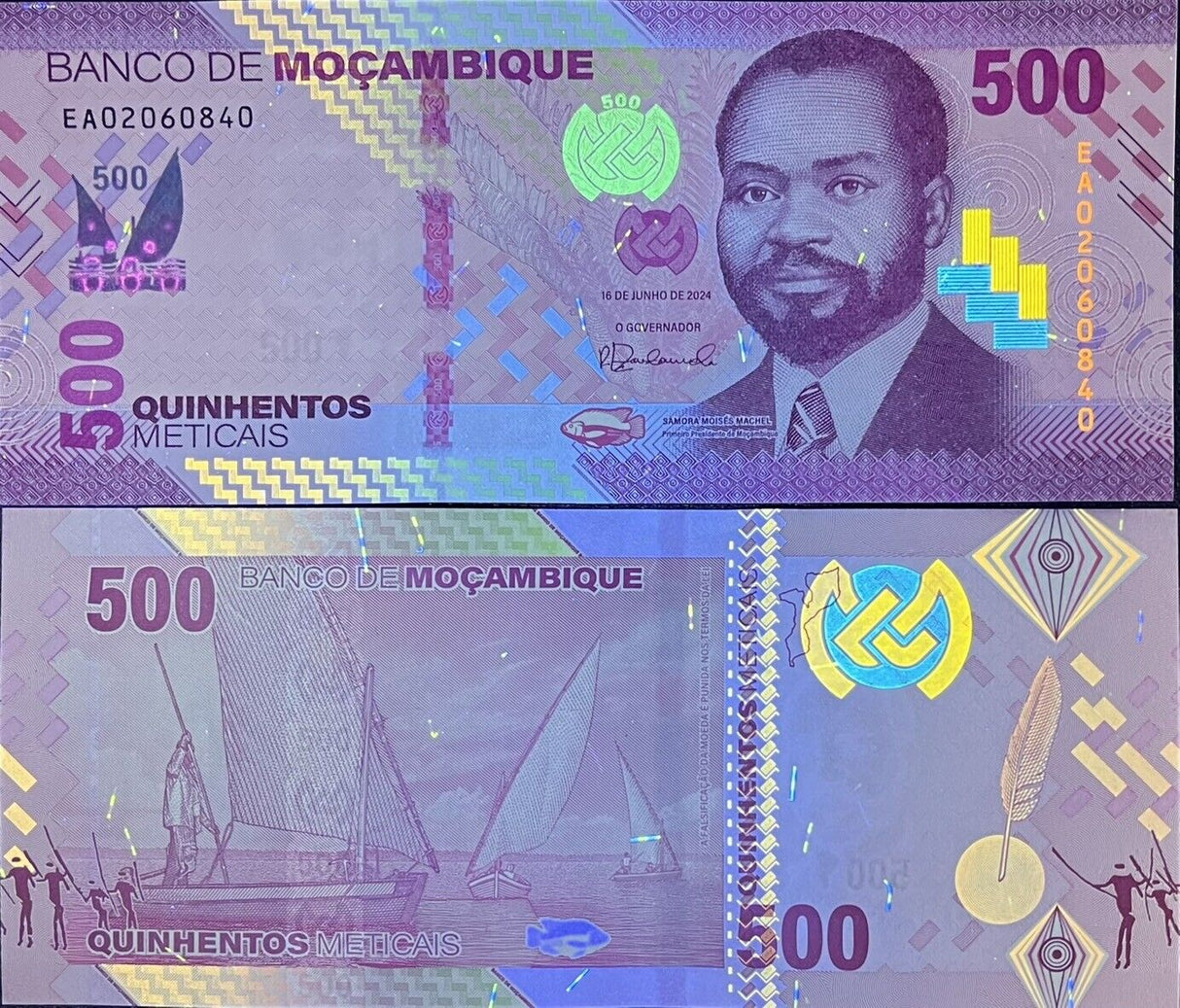 Mozambique set 6 UNC (20 50 100 Polymer) 200 500 1000 Meticais 2024 P 155 -160