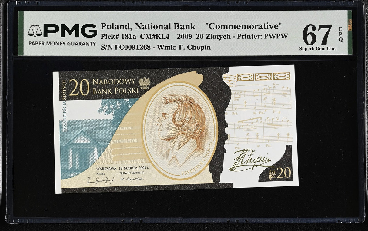 Poland 20 Zlotych 2009 Commemorative P 181 a Superb Gem UNC PMG 67 EPQ