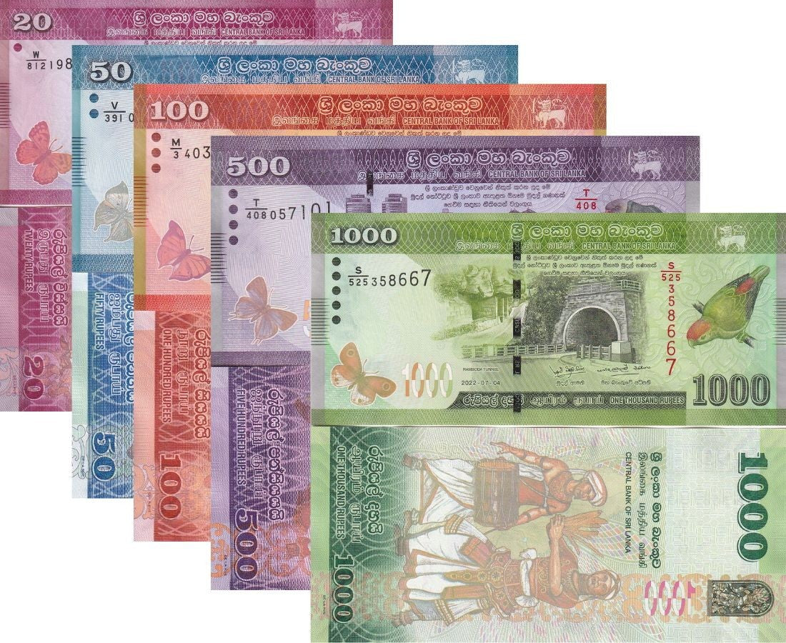 Sri Lanka Set 5 UNC 20 50 100 500 1000 Rupees 2022 P 123 124 125 126 127