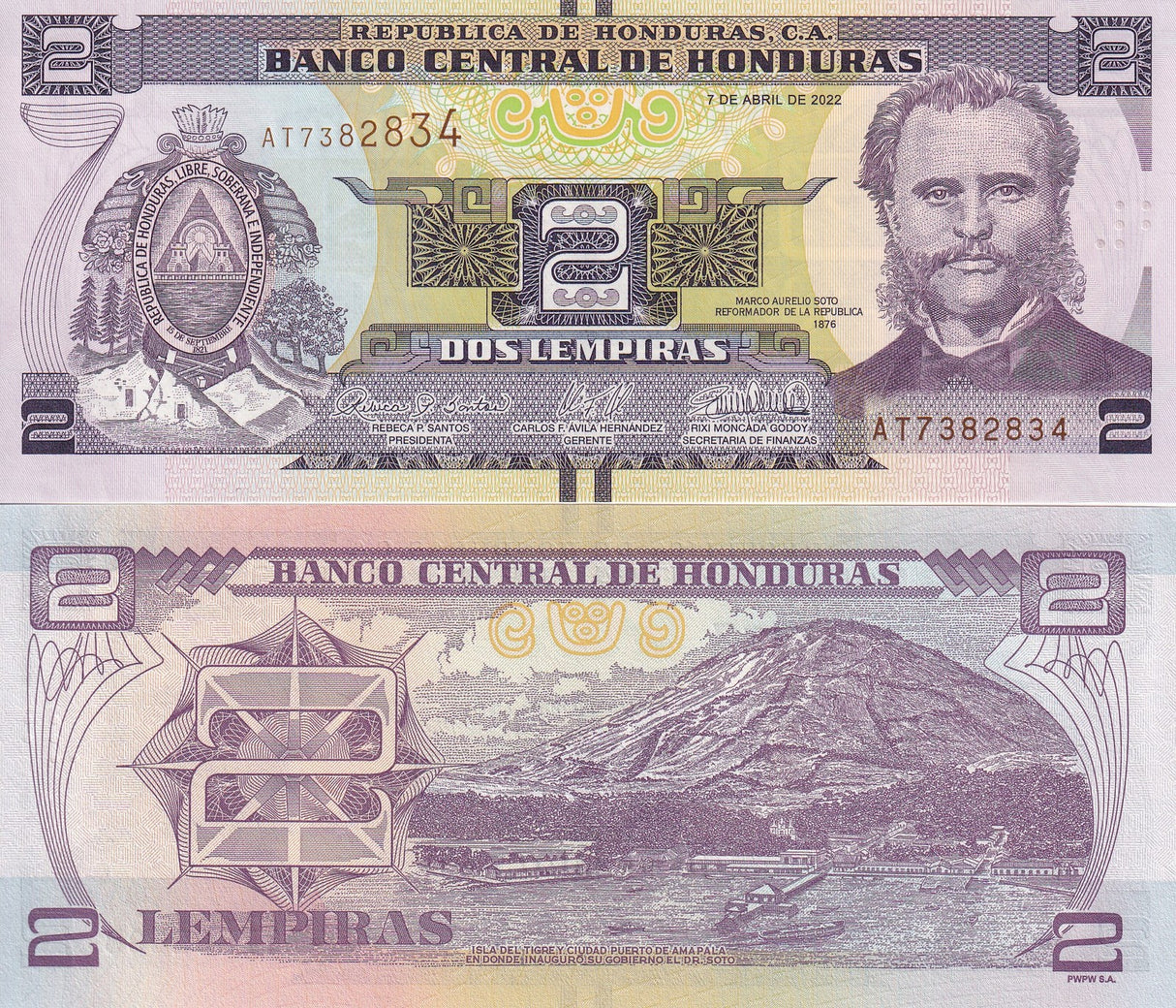 Honduras 2 Lempiras 2022 P 97 UNC