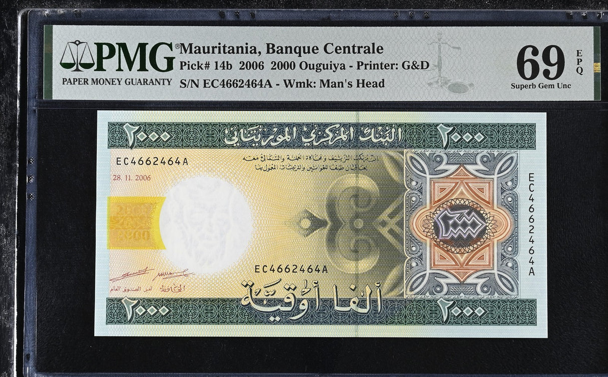 Mauritania 2000 Ouguiya 2006 P 14 b Superb Gem UNC PMG 69 EPQ