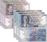 Mauritius SET 2 x LOT 3 SetS = 6 UNC 25 50 Rupees 2021 2023 P 64 P 65 Polymer