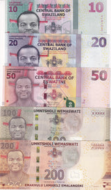 Swaziland Set 5 Pcs 10 20 50 100 200 Emalangeni 2015-2018 P 37- 44 UNC