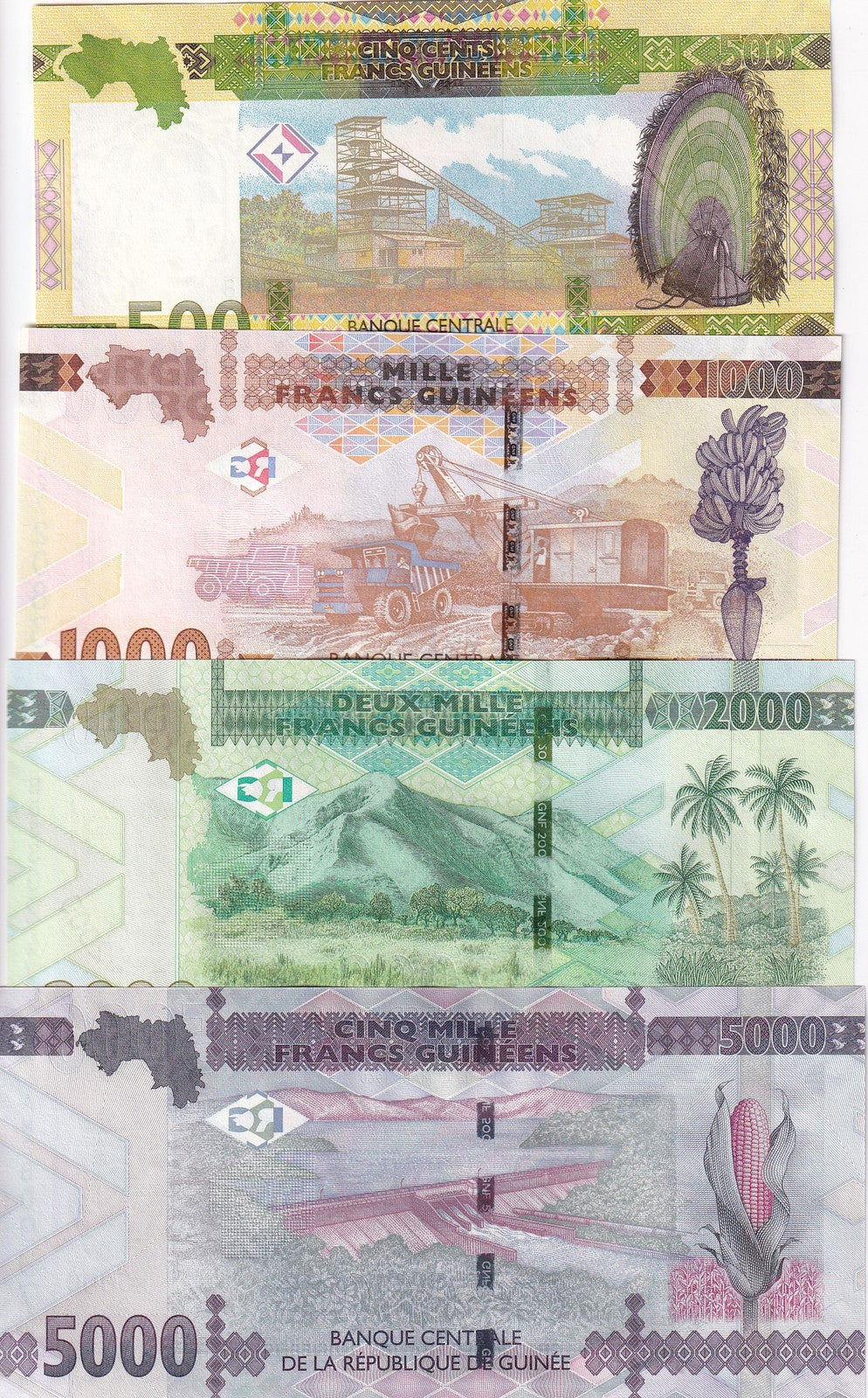 Guinea Set 4 PCS 500 1000 2000 5000 Francs 2018 - 2021 P 48 48Aa 49 52 UNC