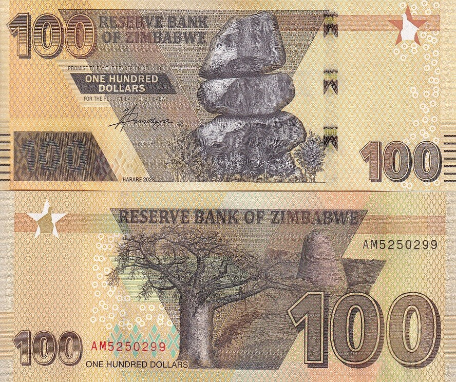 Zimbabwe 100 Dollars 2023/2024 P 106 UNC Lot 5 PCS
