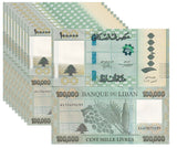 Lebanon 100000 Livres 2023 P 105 Random Signature UNC LOT 10 PCS 1/10 BUNDLE