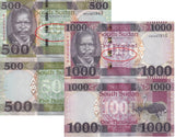 South Sudan Set 2 Pcs 500 1000 Pounds 2024 P 20 21 NEW Letter currency UNC