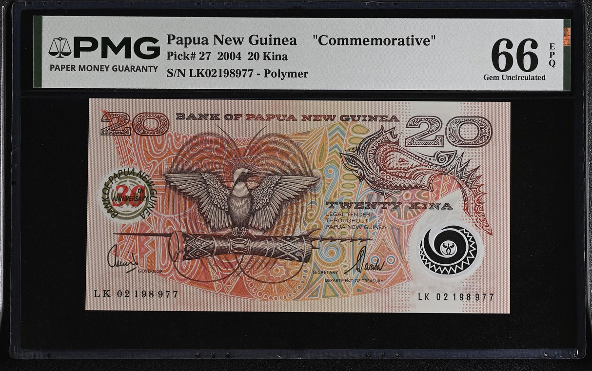 Papua New Guinea 20 Kina 2004 P 27 Commemorative Gem UNC PMG 66 EPQ
