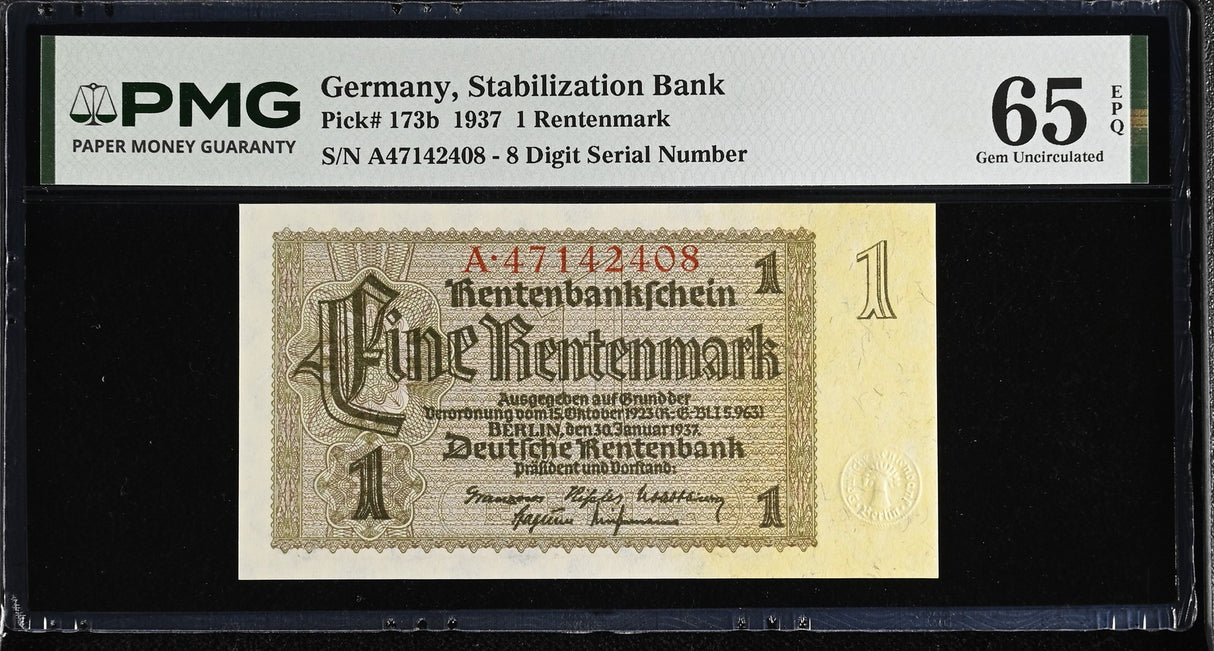 Germany 1 Rentenmark 1937 P 173 b Gem UNC PMG 65 EPQ