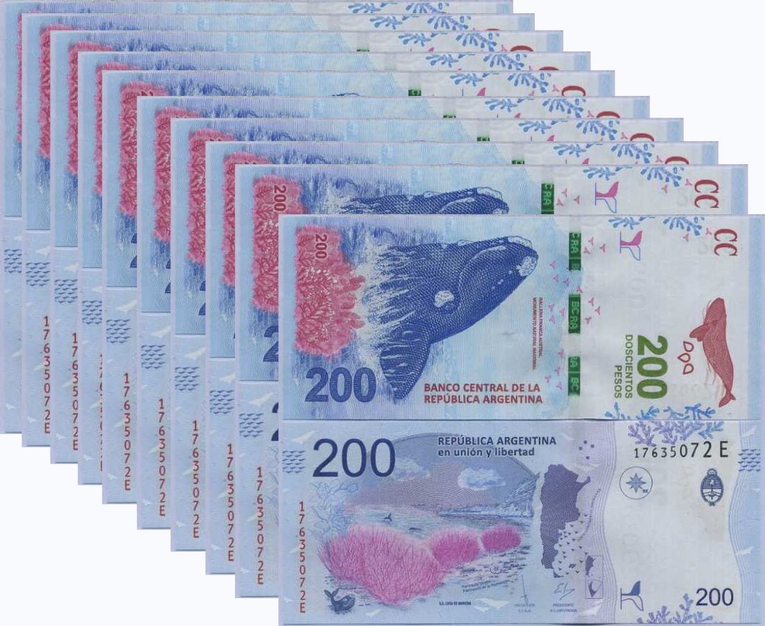 Argentina 200 Pesos ND 2016 P 364 RANDOM Suffix UNC LOT 10 PCS, Southern Whale