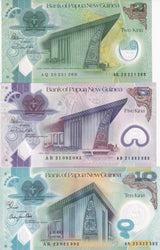 Papua New Guinea Set 3 PCS 2 5 10 KINA 2019-2023 P 50 51 52 UNC