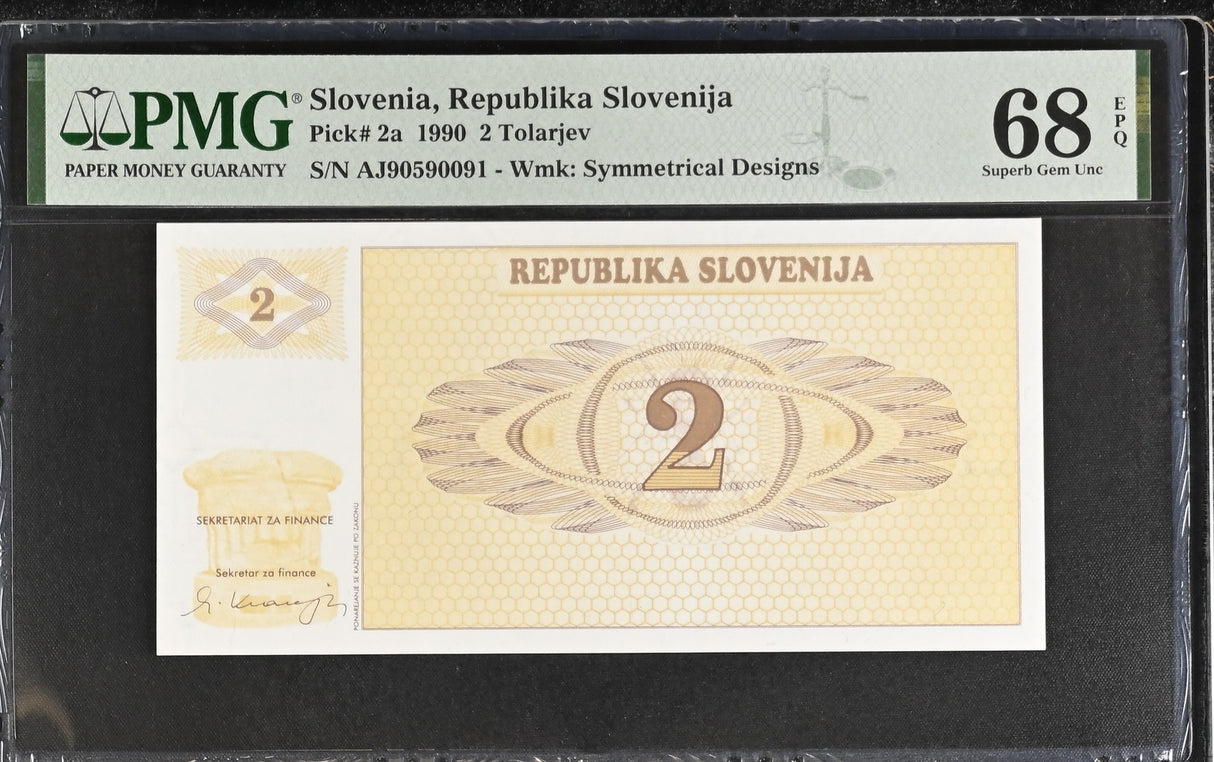 Slovenia 2 Tolajev 1990 P 2 a Superb Gem UNC PMG 68 EPQ TOP POP