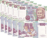 Italy 1000 Lire 1990 P 114 c UNC LOT 5 PCS
