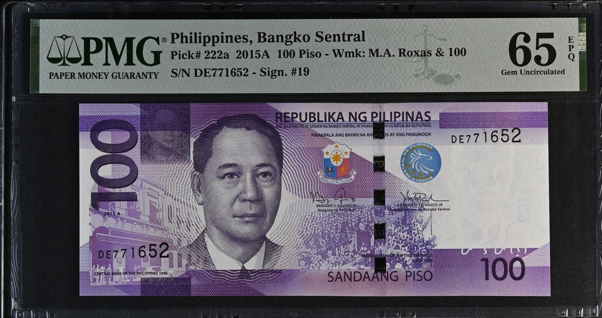 Philippines 100 Piso 2015A P 222 a Gem UNC PMG 65 EPQ