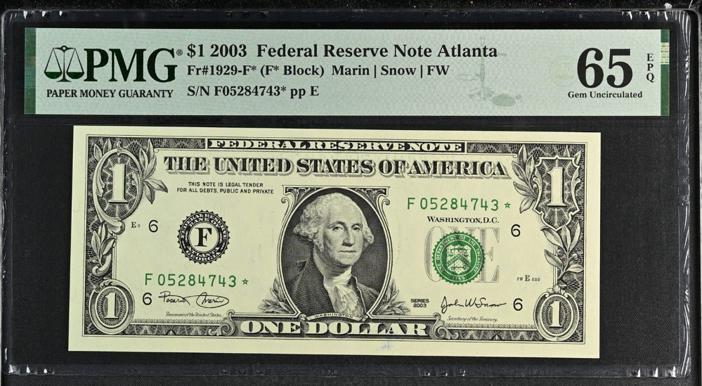 United States 1 Dollar USA 2003 P 515 * Rep F Atlanta Gem UNC PMG 65 EPQ