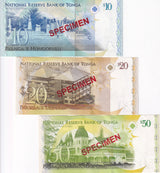 Tonga Set 3 UNC 10 20 50 Pa'anga ND 2014 P 40 41 42 SPECIMEN UNC