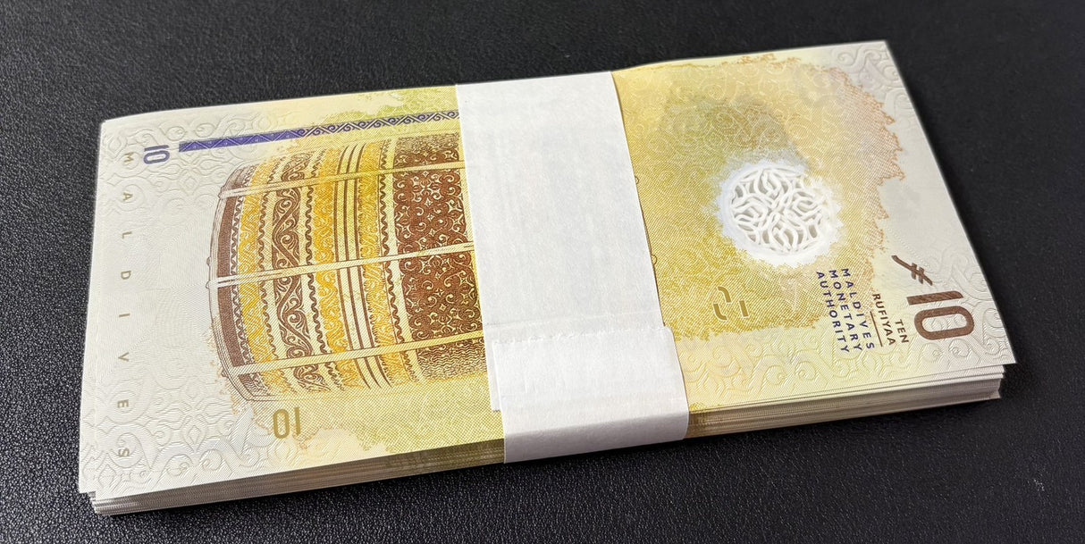 Maldives 10 Rufiyaa 2025 / 2026 Polymer P 26 W/New Symbol LOT 100 UNC 1 Bundle