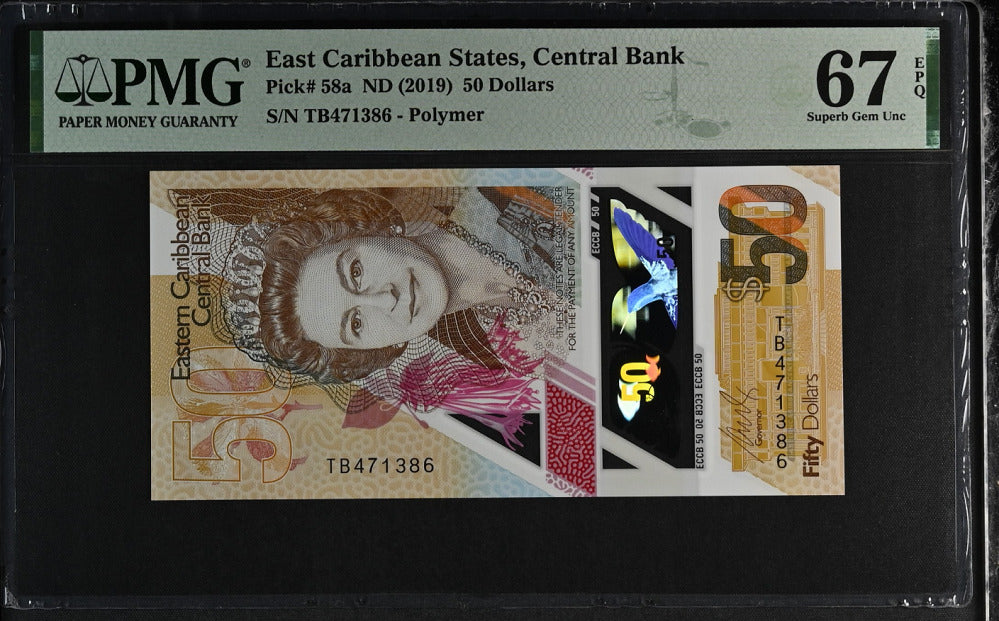 East Caribbean 50 Dollars ND 2019 P 58 a Polymer Superb Gem UNC PMG 67 EPQ