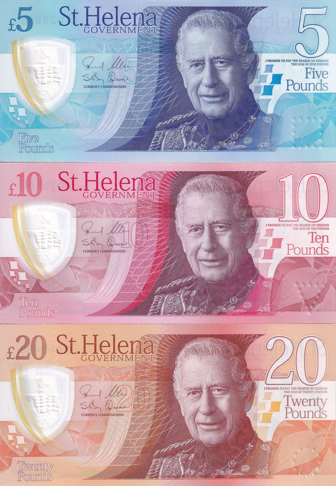 St. Helena SET 3 AU 5 10 20 Pounds 2026 Polymer P 14 15 16 King Charles III AUnc