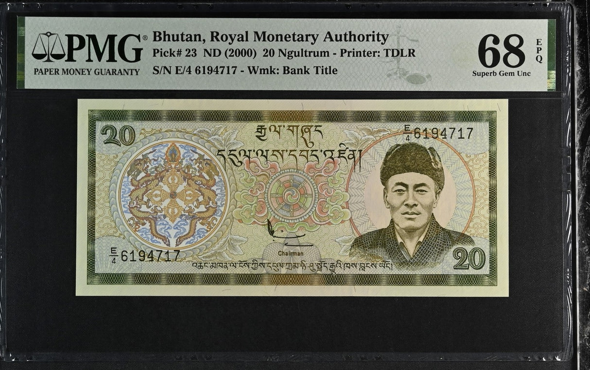 Bhutan 20 Ngultrum ND 2000 P 23 Superb GEM UNC PMG 68 EPQ