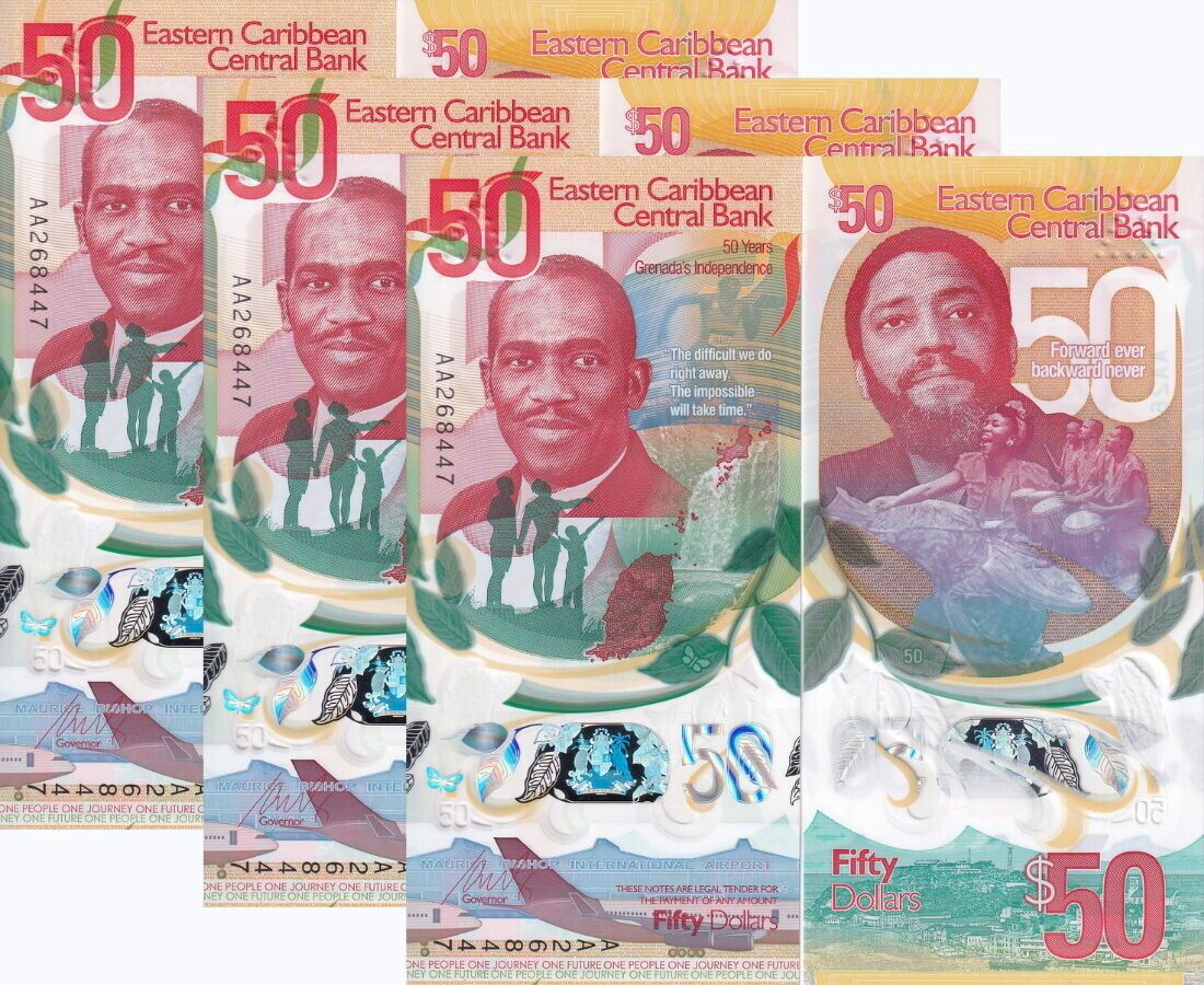 East Caribbean 50 Dollars 2024 50th Polymer Commemorative P 62 Lot 3 Pcs UNC