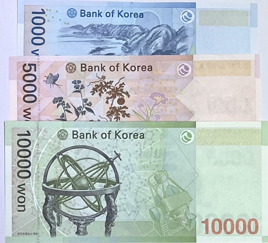 South Korea Set 3 PCS 1000 5000 10000 Won ND 2006 - 2007 P 54 55 56 UNC