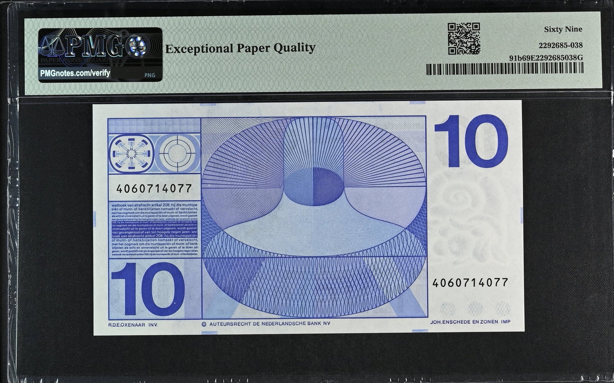 Netherlands 10 Gulden 1968 P 91 b Superb Gem UNC PMG 69 EPQ