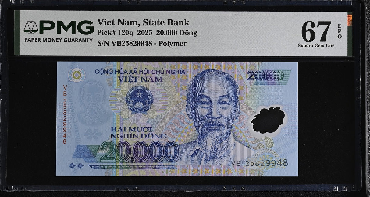Vietnam 20000 Dong 2025 P 120 q Superb Gem UNC PMG 67 EPQ , Polymer grade