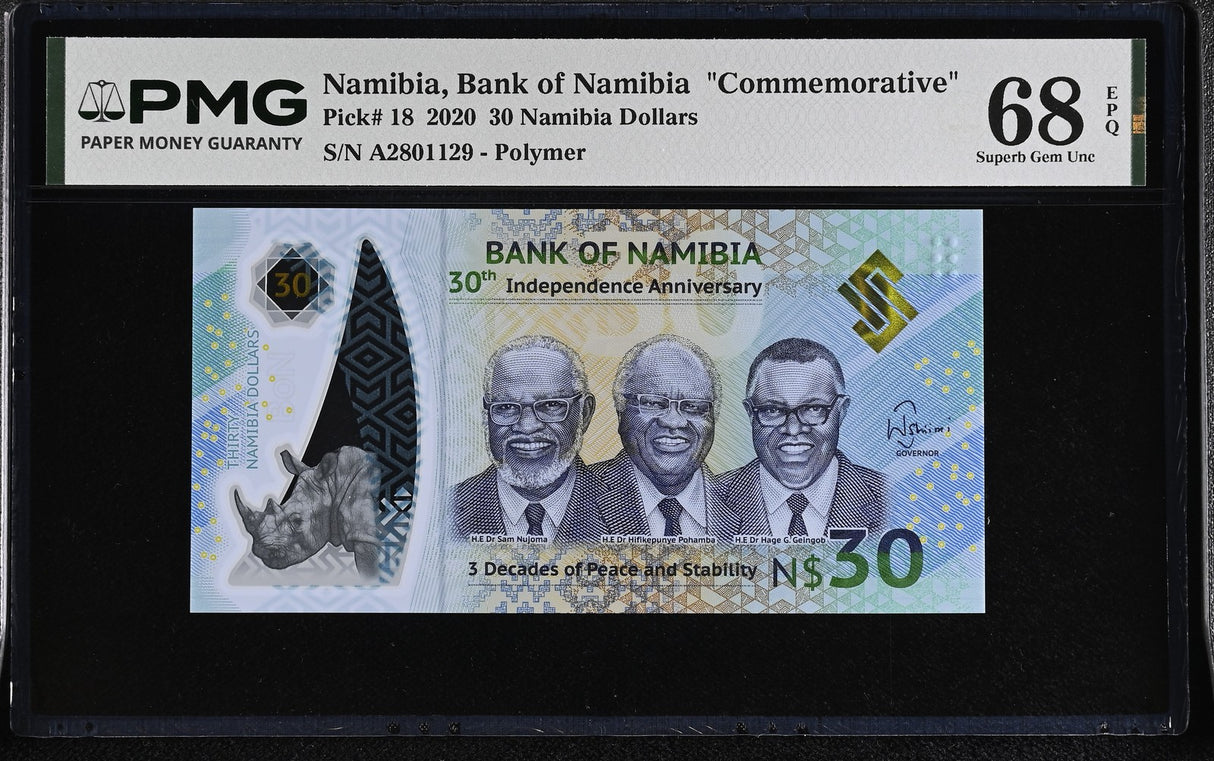 Namibia 30 Dollars 2020 P 18 Polymer Commemorative Superb Gem UNC PMG 68 EPQ