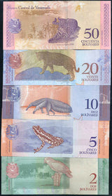 Venezuela Set 5 UNC 2 5 10 20 50 Soberanos 2018 P 101 102 103 104 105 UNC
