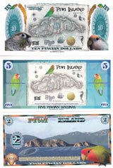Piwi Island Set 3 Pcs 2 5 10 Dollars 2017 Polymer Parrot Fantasy
