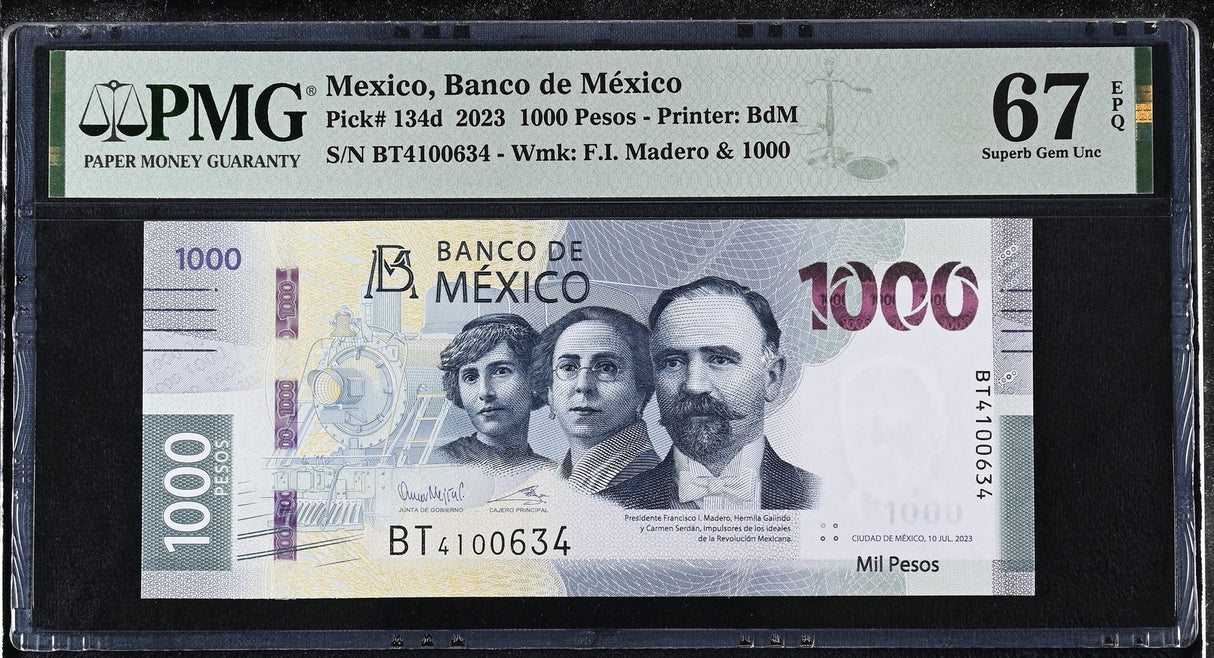 Mexico 1000 Pesos 2023 P 134 d Superb Gem UNC PMG 67 EPQ