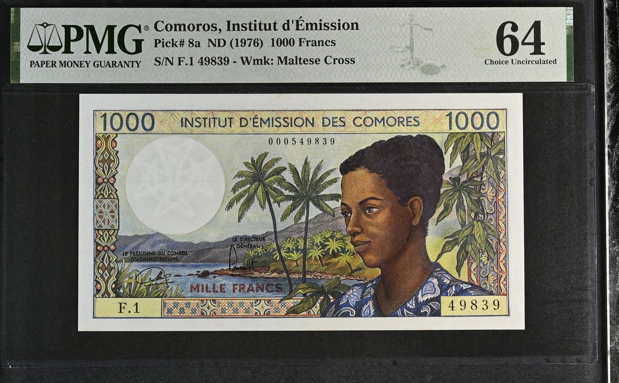 Comoros 1000 Francs ND 1976 P 8 a Choice UNC PMG 64