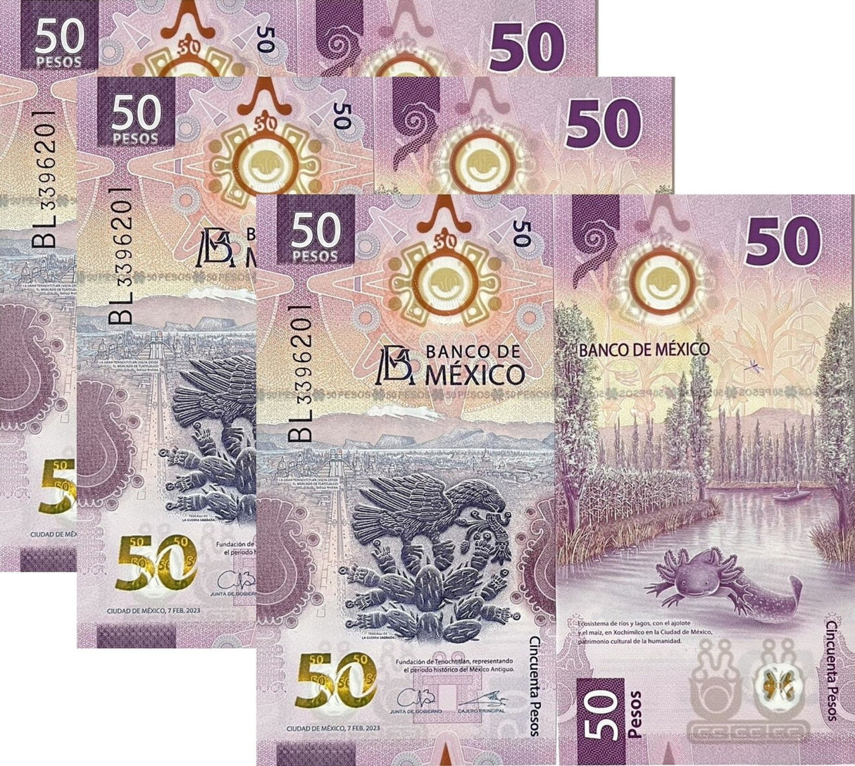 Mexico 50 Pesos 2023 P 133 Random Sign UNC LOT 3 PCS