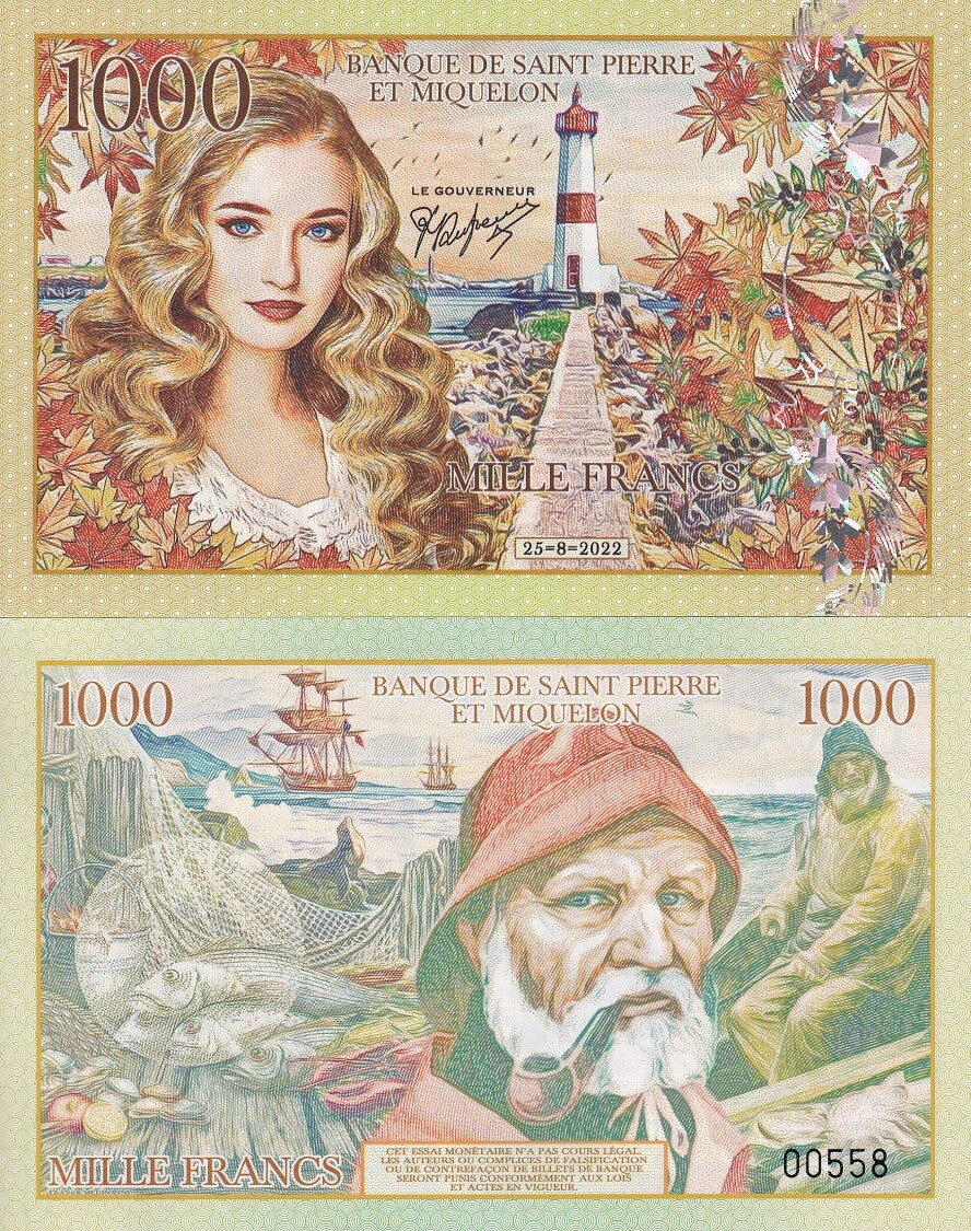 Saint Pierre and Miquelon 1000 Francs 2022 Private Fantasy Polymer Fishing