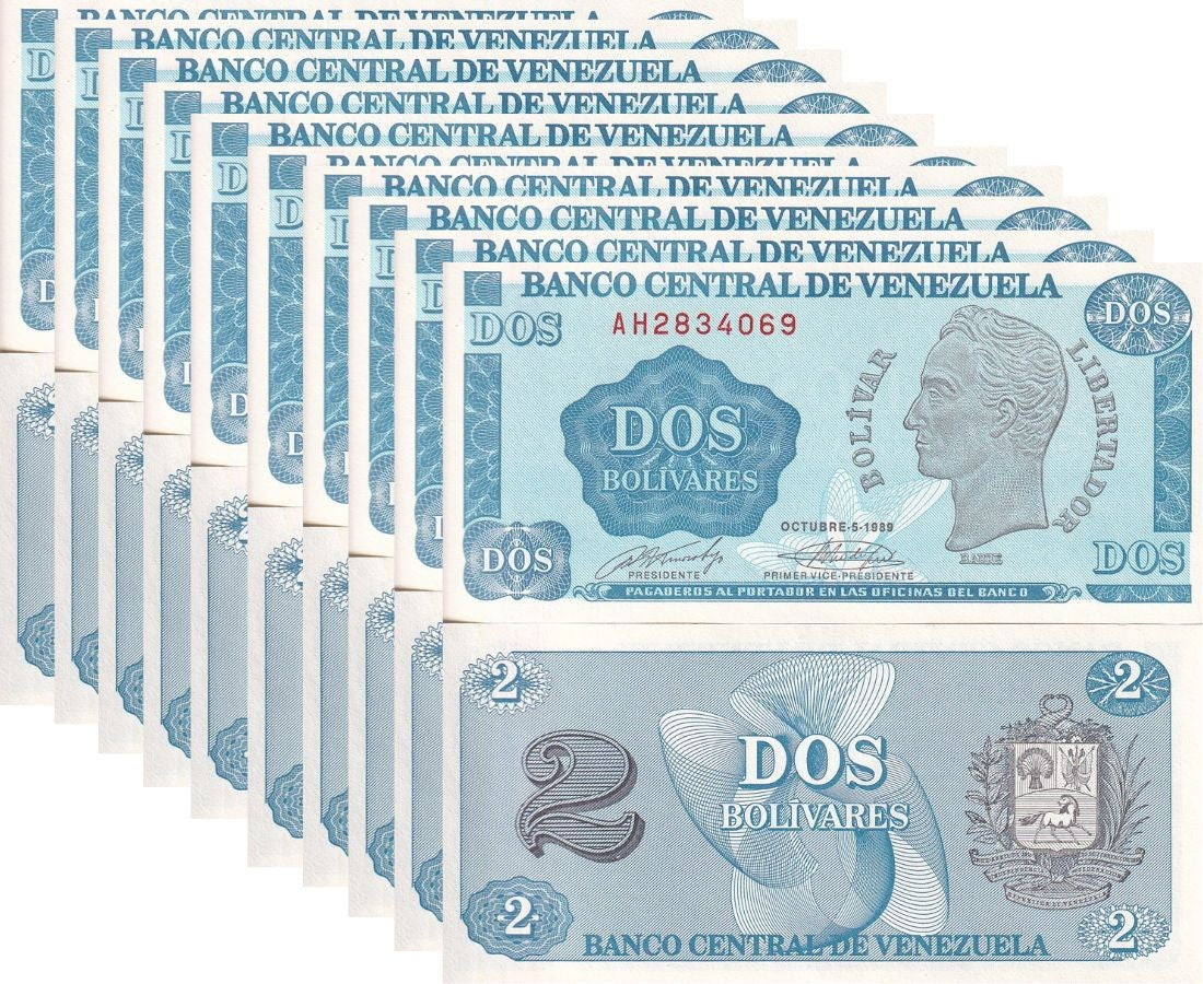 Venezuela 2 Bolívar 1989 P 69 AU-UNC LOT 10 PCS