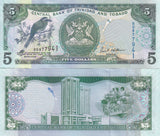 Trinidad & Tobago 5 Dollars 2006 P 47 a UNC Blue-crowned motmot, arms